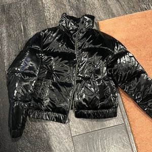 Abercrombie and fitch faux pleather black bomber jacket